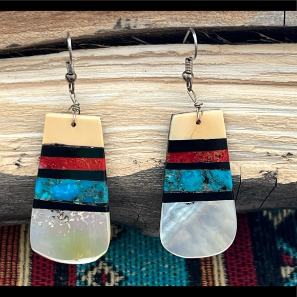 Native American Turquoise Dangle Earrings - Picture 1 of 7